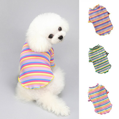 Pet Dog Clothes Puppy Vest T-shirt Rainbow striped Print Winter Pet Clothes Dog Clothing Autumn Shirt For small Dogs costume