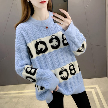 Плетен дамски пуловер с овално деколте за бременни