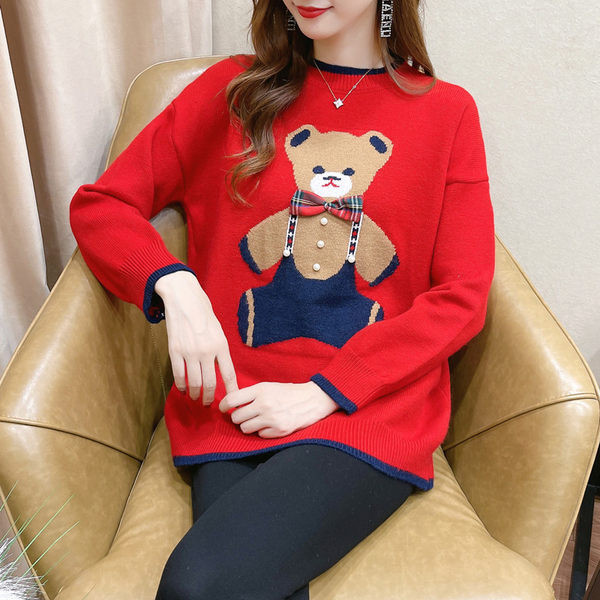 Dámsky ležérny tehotenský sveter s výšivkou na stuhe