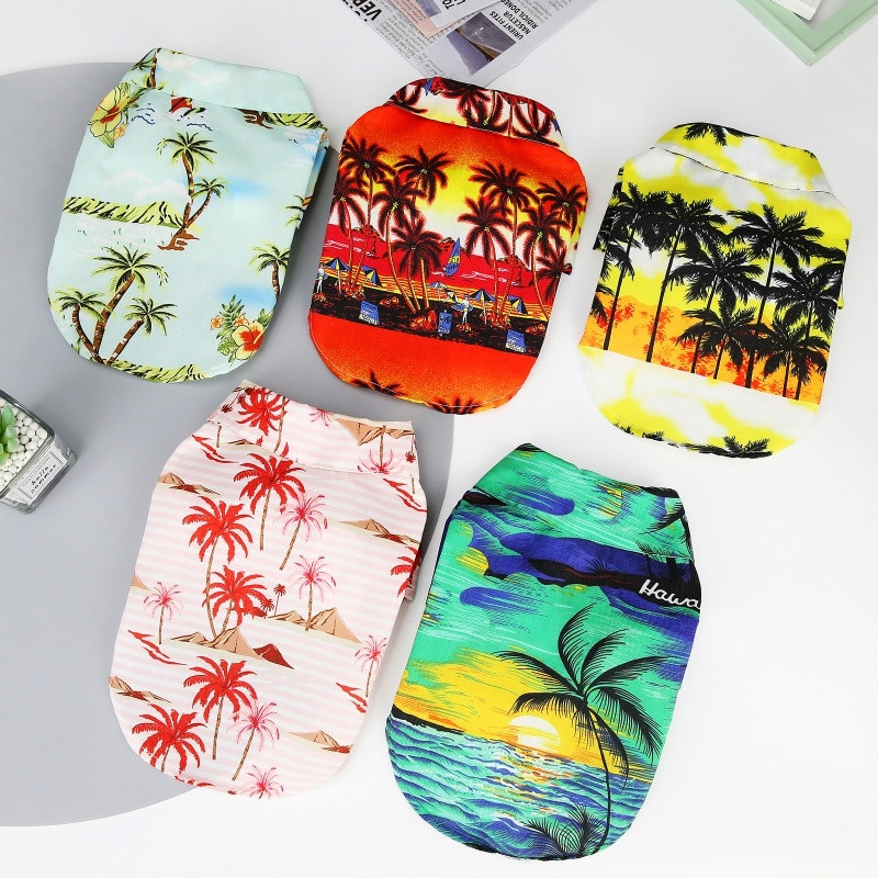 Havajska košulja za psa, prsluk za plažu, mačka, ljetna odjeća za odmor, jakna za buldoga, print kokosove palme, odjeća za male ljubimce, čivavu