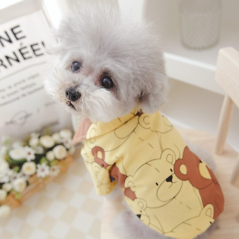 Bavlnené tričko s potlačou medveďa pre psov pre domáce zvieratá žlté biele bavlnené bišonky čivavy malé šteniatka pre zvieratá mačky oblečenie letný kabát bunda tovar