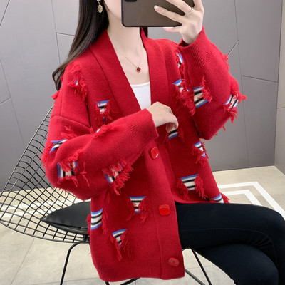 Cardigan casual dama cu motive colorate pentru gravide