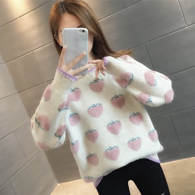 Pulover de iarnă de damă cu decolteu rotund