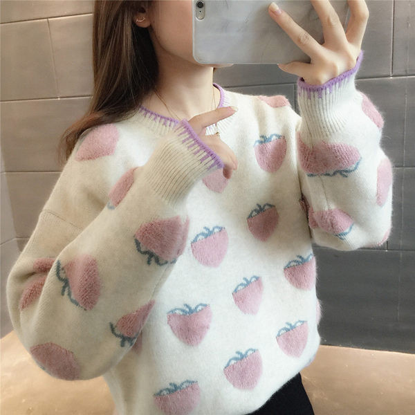 Pulover de iarnă de damă cu decolteu rotund