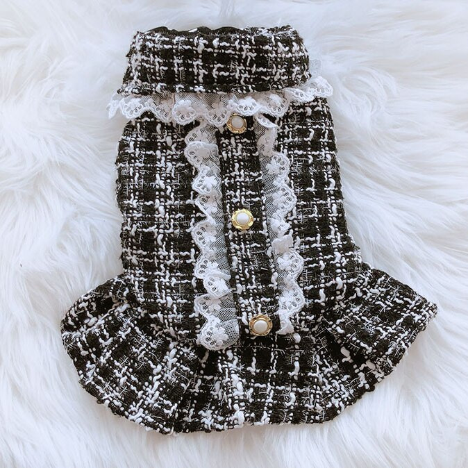 Kabát s klopou Houndstooth, jeseň/zima, luxusné jesenno-zimné šaty, oblečenie pre domáce zvieratá, oblečenie pre malých psov, móda pre psov, oblečenie pre šteniatka