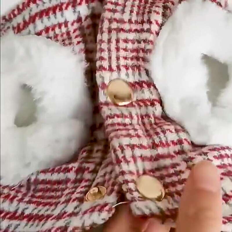 Luksuslik ruuduline koeramantel Lemmikloomariided koertele ja kassidele Karusnahast kaelarihm Kassivest kutsikate riided Talvine soe vest Rakmed Roosa hall