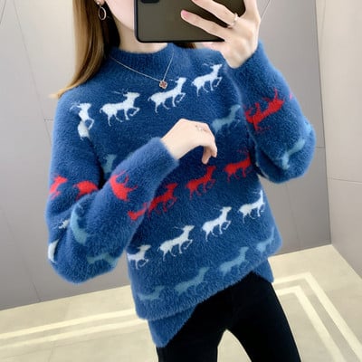 Pulover de damă de Crăciun cu gât polo de maternitate