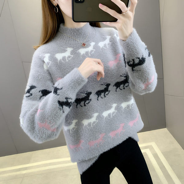 Pulover de damă de Crăciun cu gât polo de maternitate