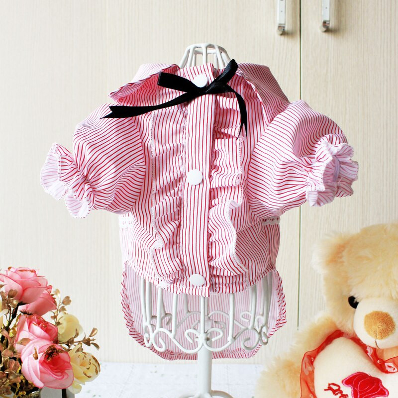 Módna blúzka pre domáce zvieratá z roku 2021 s nafúknutými rukávmi a mašľou, oblečenie pre psov a mačky, kórejské pásové tričko pre malé a stredné psy, roztomilý kostým pre mačiatka