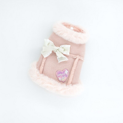 Palton de iarnă pentru câini Călduș drăguț Love Bowknot Cățeluș blană artificială Lână Pet Pisică Haine Teddy Bichon XS SML XL