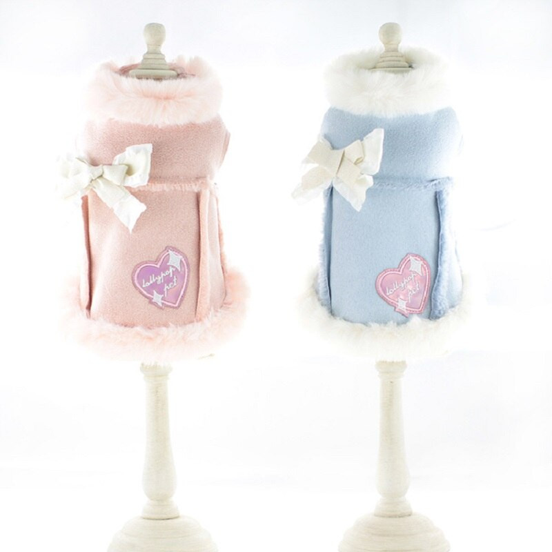 Palton de iarnă pentru câini Călduș drăguț Love Bowknot Cățeluș blană artificială Lână Pet Pisică Haine Teddy Bichon XS SML XL