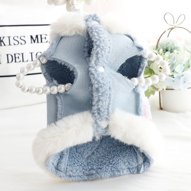 Palton de iarnă pentru câini Călduș drăguț Love Bowknot Cățeluș blană artificială Lână Pet Pisică Haine Teddy Bichon XS SML XL