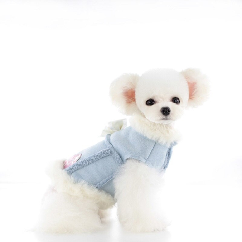 Palton de iarnă pentru câini Călduș drăguț Love Bowknot Cățeluș blană artificială Lână Pet Pisică Haine Teddy Bichon XS SML XL