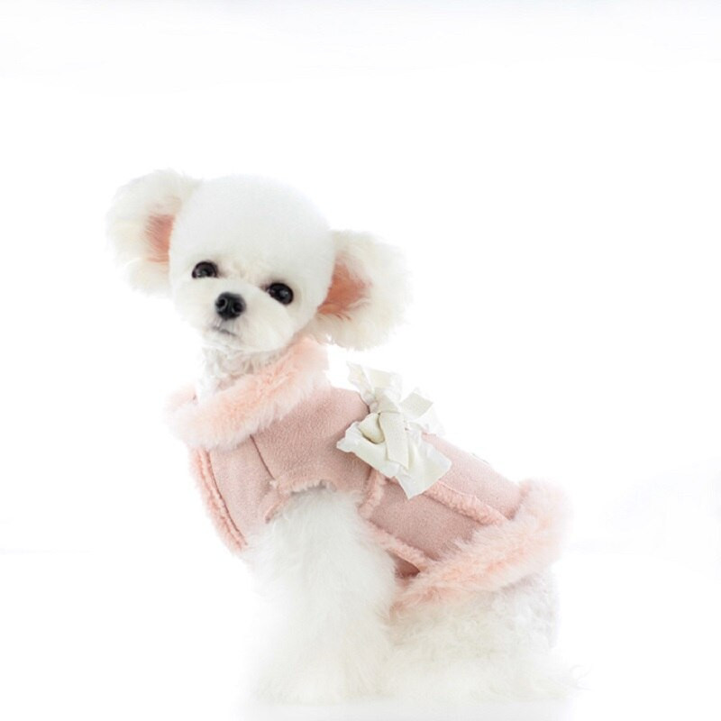 Palton de iarnă pentru câini Călduș drăguț Love Bowknot Cățeluș blană artificială Lână Pet Pisică Haine Teddy Bichon XS SML XL