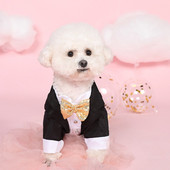 Gentleman Dog Haine în stil occidental Costum de nuntă Cămașă formală pentru câini de talie mică Paiete aurii Tuxedo Party Costum de cățeluș pentru pisici