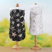 Obojstranný kabát pre psov, luxusný umelý kožušinový kabát s kapucňou, hviezdicový vzor, páperová bunda do chladného počasia, zimné oblečenie pre psov pre malé a stredné psy