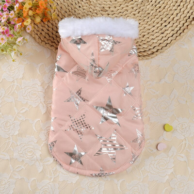 Obojstranný kabát pre psov, luxusný umelý kožušinový kabát s kapucňou, hviezdicový vzor, páperová bunda do chladného počasia, zimné oblečenie pre psov pre malé a stredné psy