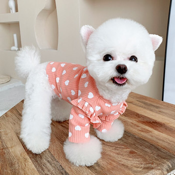 Долна риза с шарка на сърце за кучета Памучни меки дрехи за Yorks Пижама Облекло за кученце Облекло за померан Костюм за малко куче