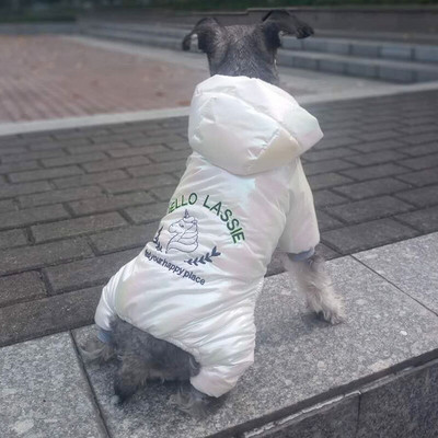 Salopetă argintie pentru câini Hanoră groasă pentru animale de companie Parka Haine de iarnă pentru câini Salopete calde cu patru picioare pentru câini de talie mică Cățeluș Schnauzer 10A