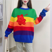 Ženski prugasti pulover za trudnice s O-izrezom