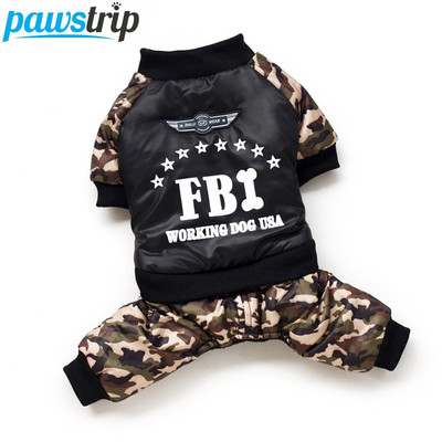 Cool FBI Pet Dog Clothes Гащеризон Удебеляващ костюм за куче кученце Топли зимни дрехи за кучета момчета Ropa Para Perros