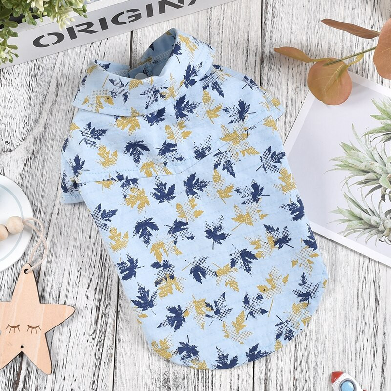 Oblečenie pre domáce zvieratá s potlačou javorového listu pre stredné psy, modré XS až XXXL, letné tričko s krátkym rukávom, mačka, malé šteniatko, zvieracie kostýmy pre čivavu, mopslíky, tovar