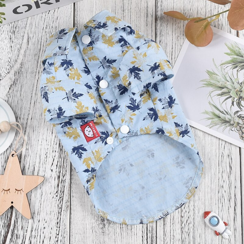 Oblečenie pre domáce zvieratá s potlačou javorového listu pre stredné psy, modré XS až XXXL, letné tričko s krátkym rukávom, mačka, malé šteniatko, zvieracie kostýmy pre čivavu, mopslíky, tovar