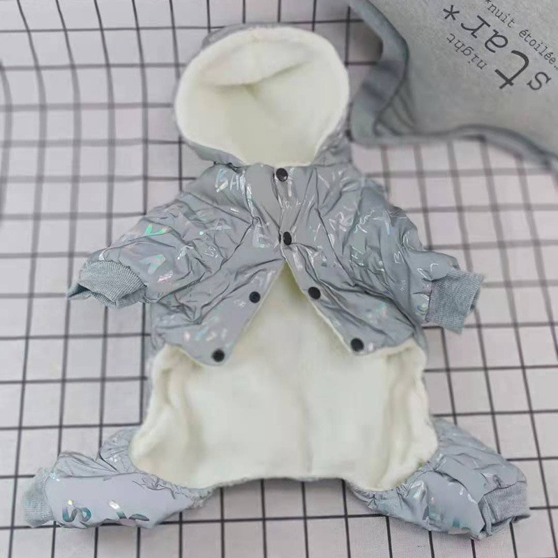 Reflexné oblečenie pre domáce zvieratá, teplé, s potlačou písmen, strieborné, pre štvornohých domácich miláčikov, nepremokavé, pre malých a stredných psov, zimné overaly