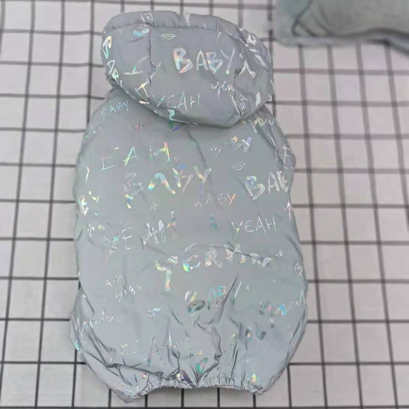 Reflexné oblečenie pre domáce zvieratá, teplé, s potlačou písmen, strieborné, pre štvornohých domácich miláčikov, nepremokavé, pre malých a stredných psov, zimné overaly