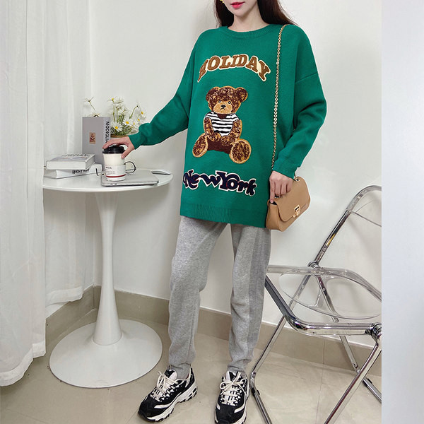 Nėščiųjų megztinis ilgomis rankovėmis, laisvai margintas