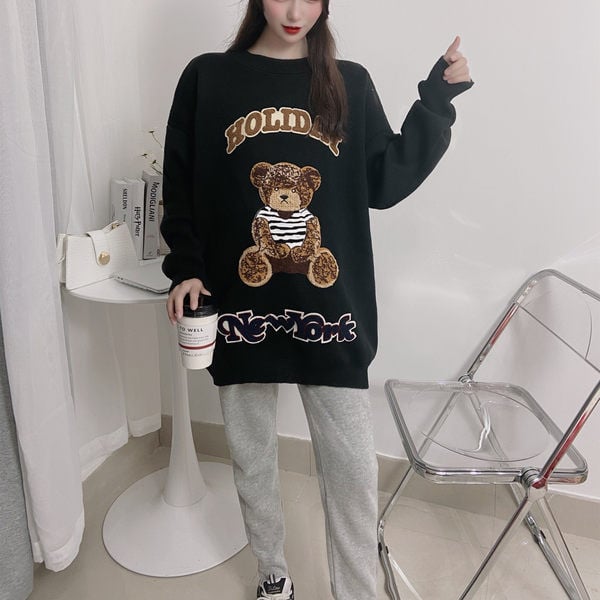 Nėščiųjų megztinis ilgomis rankovėmis, laisvai margintas