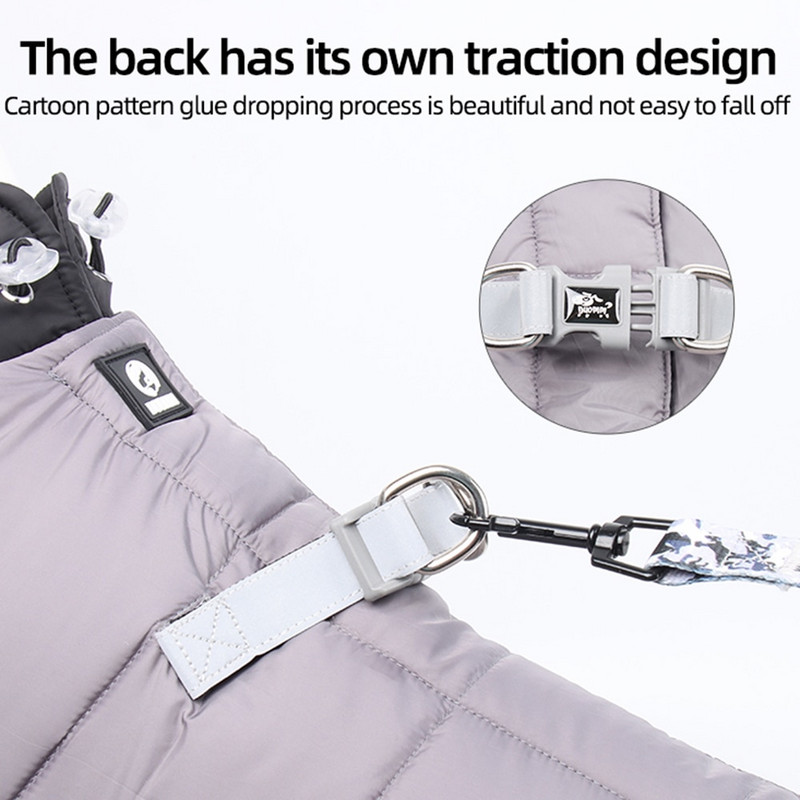 Žieminiai naminių šunų drabužiai Neperšlampami šunų paltai su D žiedu Šilti naminių gyvūnėlių drabužiai vidutinio dydžio šunims Šuniuko striukė šunų paltas keturių kojų kombinezonas