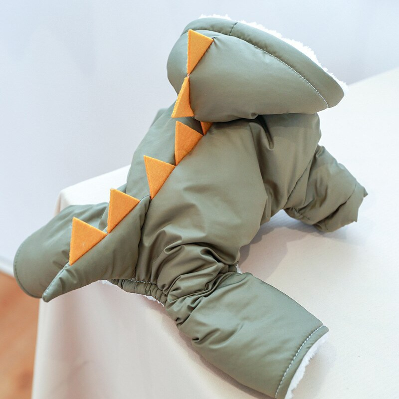 Χονδρή ολόσωμη φόρμα για κατοικίδια, χειμωνιάτικα ρούχα για γάτες με κουκούλα, ζεστά χαριτωμένα αστεία κοστούμια για κουτάβια δεινοσαύρων, φόρμες για κατοικίδια με βαμβακερή επένδυση