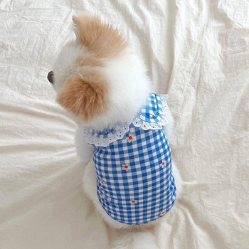 Карирани ризи Дрехи за кучета Тениска Сладко облекло за малки кучета Облекла за домашни любимци Котка Сладко лято йорки Печат Синьо момче Ropa Para Perro