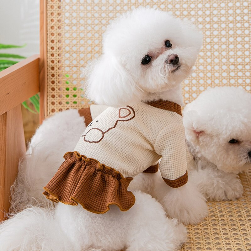 Rochii pentru cuplu de câini de talie mică, drăguț Teddy Bichon, pulover de toamnă și iarnă, fustă, tricou, accesorii pentru pisici pentru animale de companie, haine calde, nou 2022