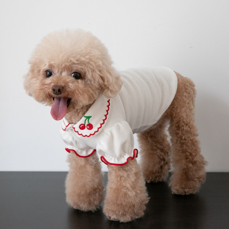 Jesenné a zimné oblečenie pre domáce zvieratá, bavlnené mäkké topy pre psov, vesta s čerešňovou potlačou, roztomilé bublinkové tričko, elegantné, sladké plyšové oblečenie pre psov a mačky