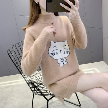 Нов модел дамски зимен пуловер с поло яка за бременни