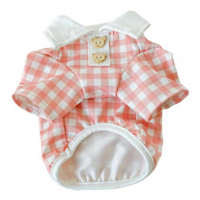 Letné tričko pre domáce zvieratá s kockovanou potlačou, golierom a polyesterovými gombíkmi, obojnohým šteňacím kostýmom, blúzkou na každodenné nosenie