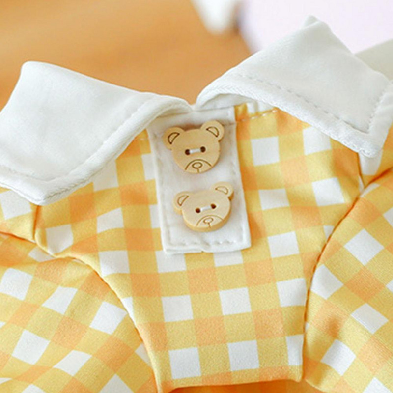 Letné tričko pre domáce zvieratá s kockovanou potlačou, golierom a polyesterovými gombíkmi, obojnohým šteňacím kostýmom, blúzkou na každodenné nosenie