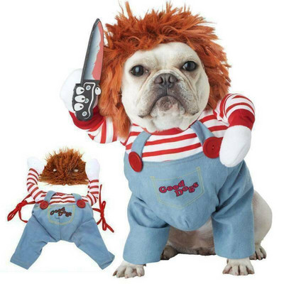 Halloween Dog Costumes Funny Pet Clothes With Wig Pets Dogs Costume Party Dress Up Supplies  For Medium Large Dogs Bulldog Pug