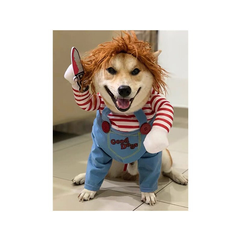 Helovino šunų kostiumai Juokingi naminių gyvūnėlių drabužiai su peruku Naminiai gyvūnai Šunys Kostiumų vakarėlis Aprangos reikmenys Vidutiniams dideliems Šunims Buldogas Mopsas
