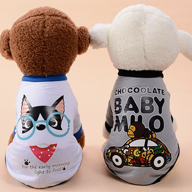 Letné oblečenie pre domáce zvieratá, oblečenie pre psov s kreslenými potlačami, tričká, potreby pre malé a stredné šteniatka, mačky, vesty, oblečenie, produkty, yorkshirské teriérové oblečenie
