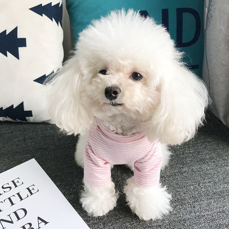 Cămașă cu fundul câinelui pentru animale de companie Buzunar în dungi de culoare bumbac Cu două picioare Guler pe jumătate înalt Teddy Yorkshire Haine malteză Cămașă pentru câine