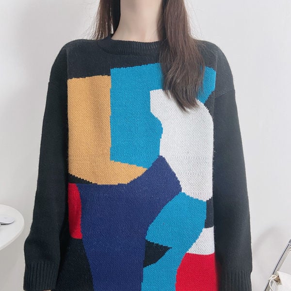 Pikkade varrukatega värviline rasedate kampsun