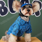 Pavasario vasaros lininis audinys mielas meškiukas augintinio mėlynas geltonas marškinėliai šuniui šnauceriui pudeliui bichon shiba chihuahua pomeranian