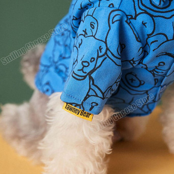 Пролетно лято ленено платно сладко мече домашен любимец синя жълта риза за куче за шнауцер пудел бишон шиба чихуахуа померан