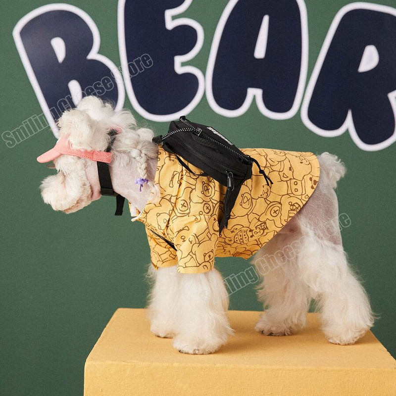 Pavasario vasaros lininis audinys mielas meškiukas augintinio mėlynas geltonas marškinėliai šuniui šnauceriui pudeliui bichon shiba chihuahua pomeranian