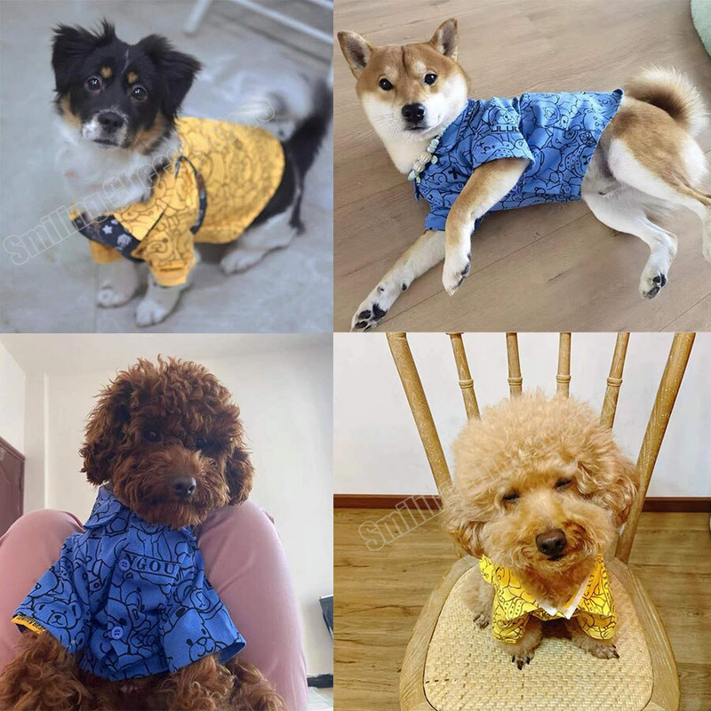 Pavasario vasaros lininis audinys mielas meškiukas augintinio mėlynas geltonas marškinėliai šuniui šnauceriui pudeliui bichon shiba chihuahua pomeranian