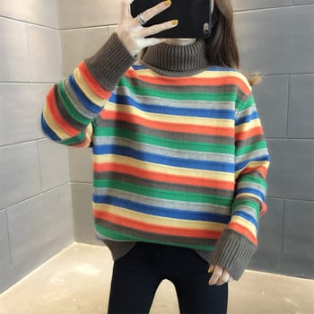 Зимен дамски пуловер с висока поло яка за бременни