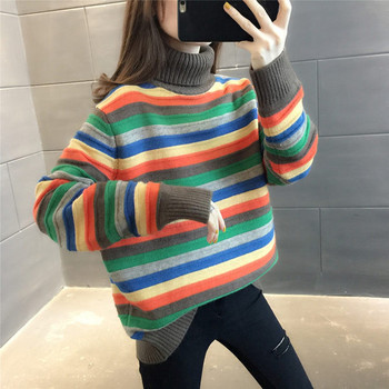 Зимен дамски пуловер с висока поло яка за бременни
